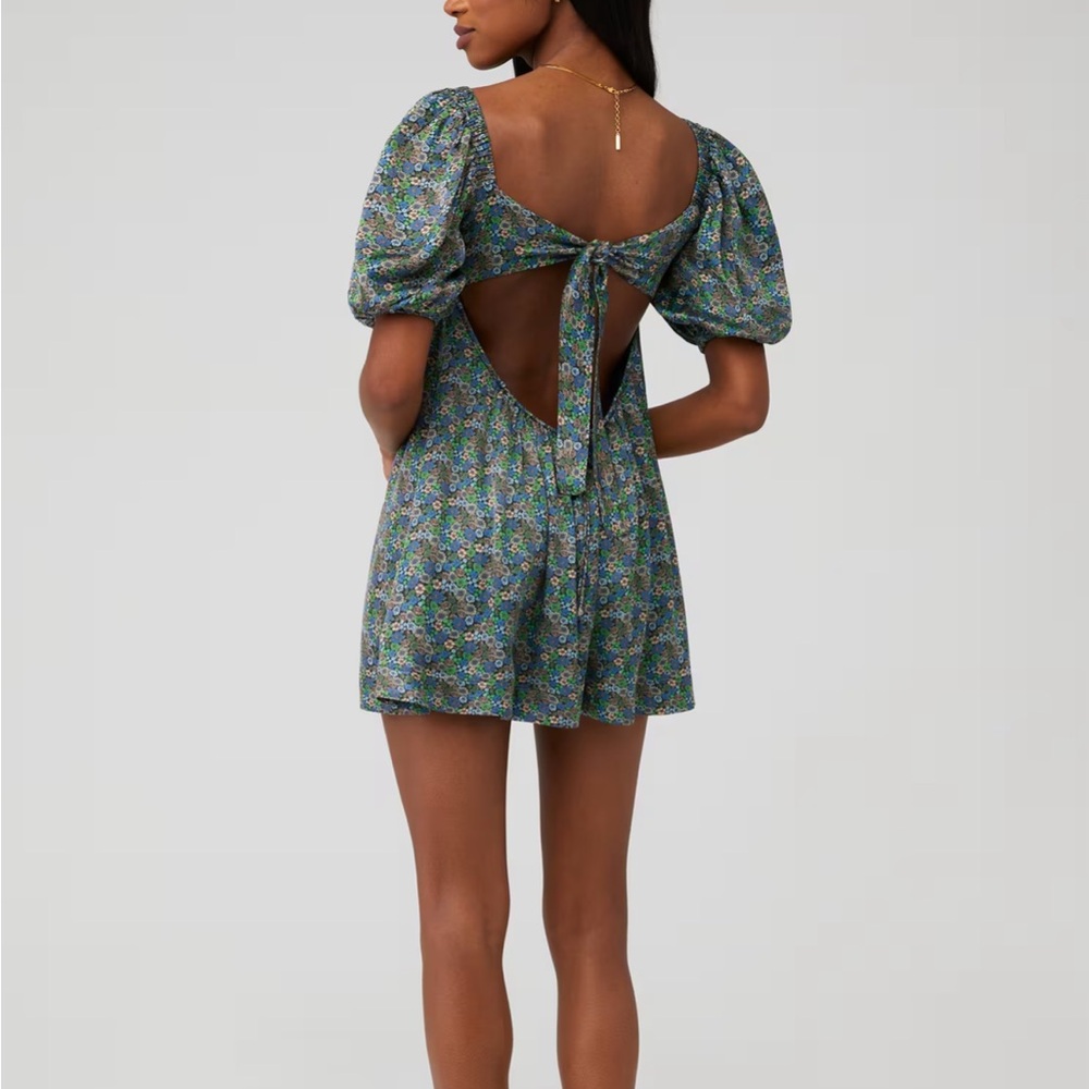 For Love and Lemons green puff sleeve mini dress - Picture 3 of 5